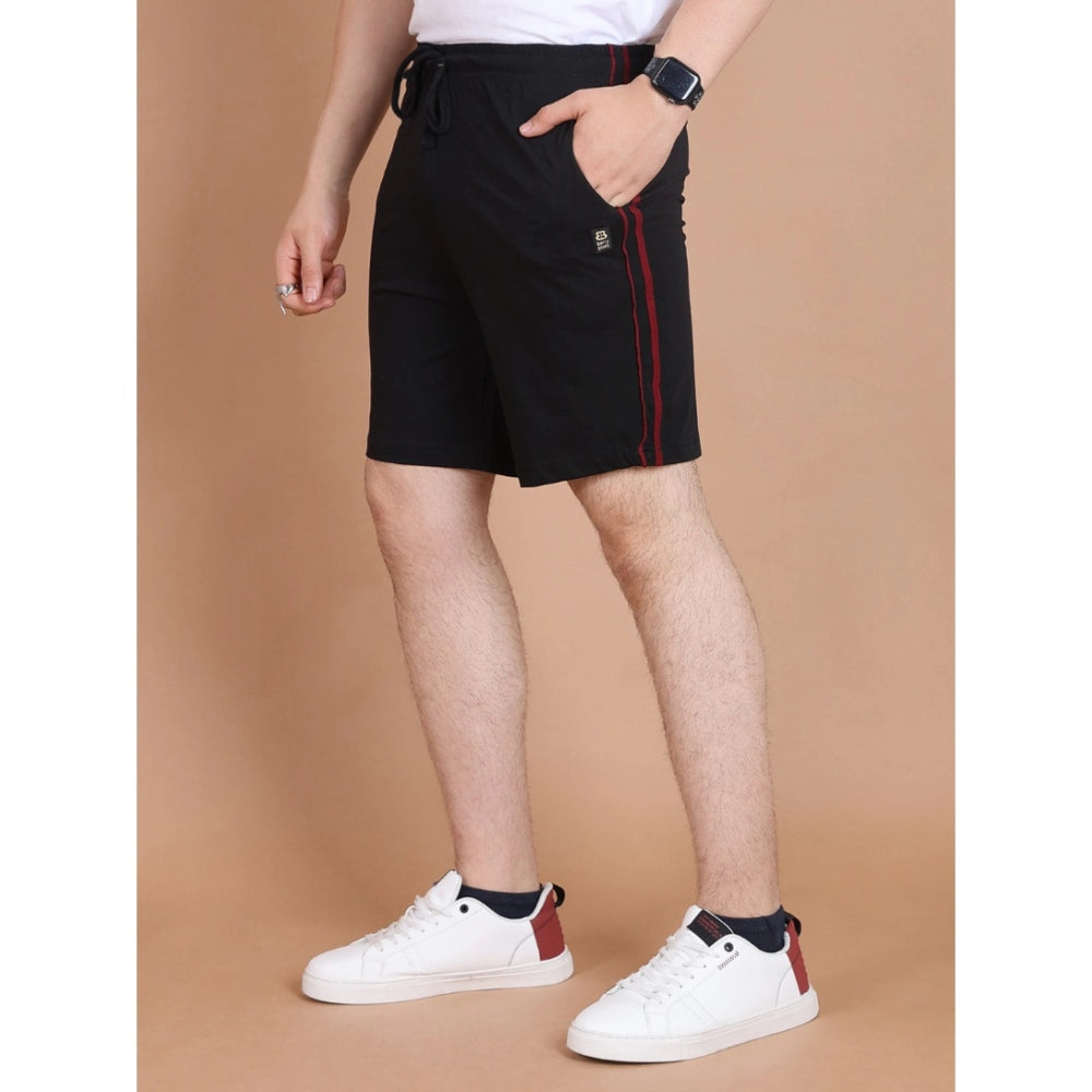 Men'S Casual Cotton Striped Above Knee Shorts (Black)
