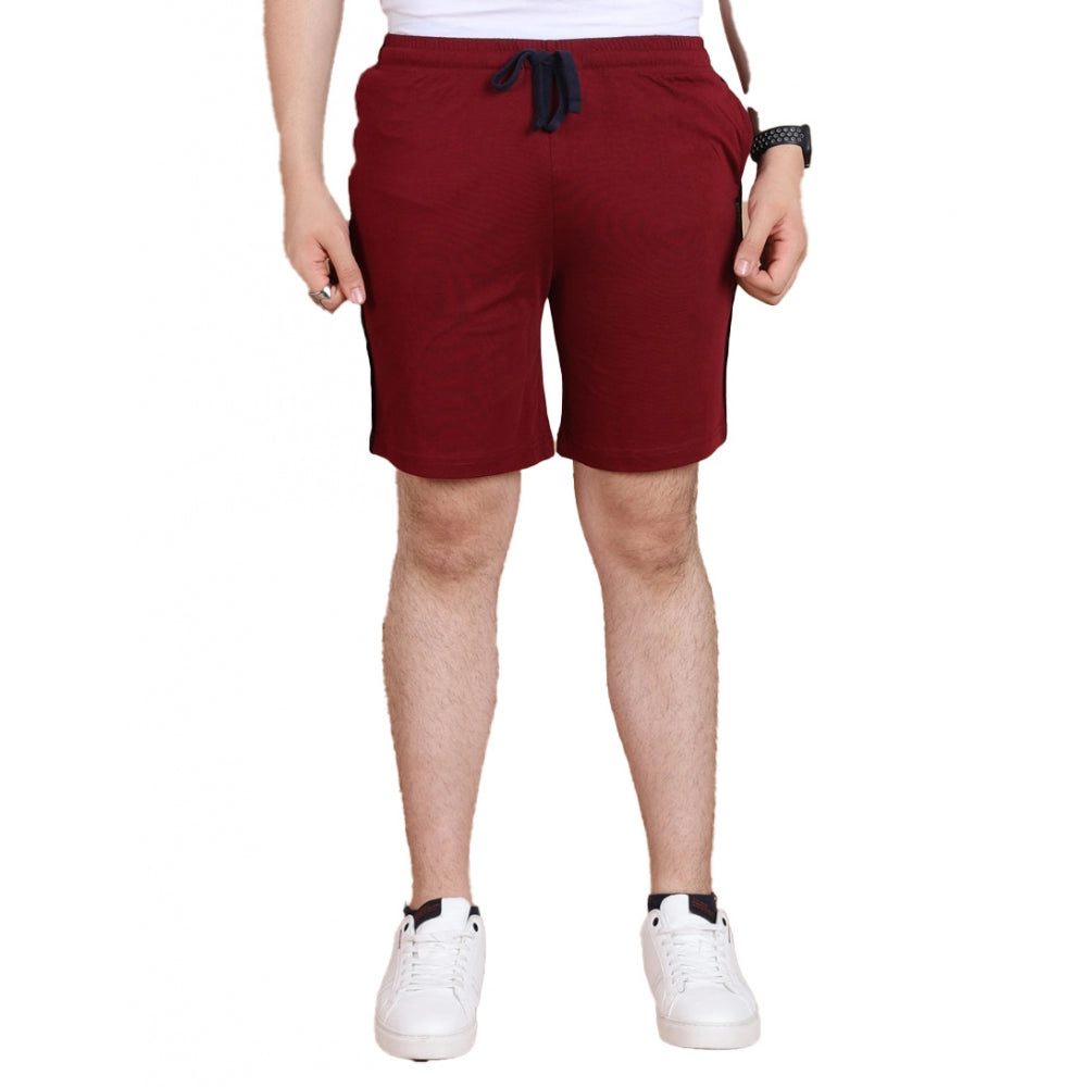 Men'S Casual Cotton Striped Above Knee Shorts (Maroon)