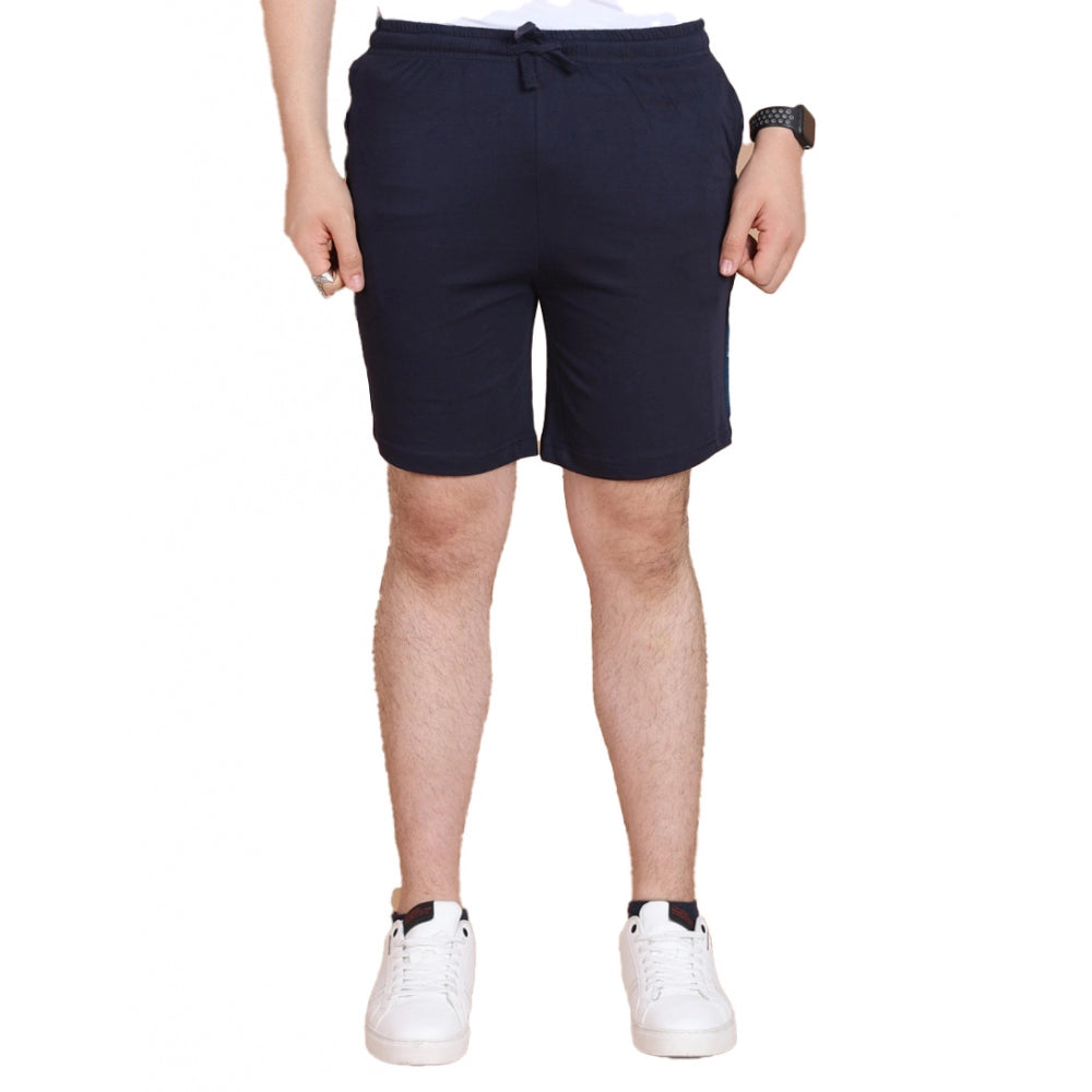 Men'S Casual Cotton Striped Above Knee Shorts (Navy)
