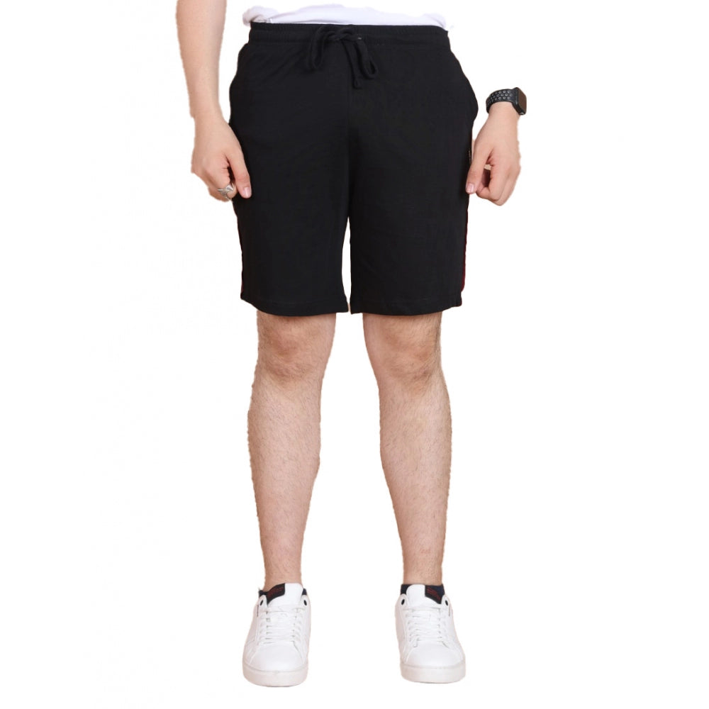 Men'S Casual Cotton Striped Above Knee Shorts (Black)