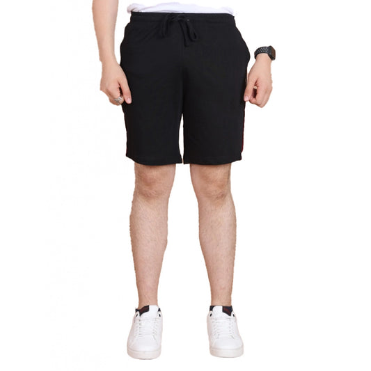 Men'S Casual Cotton Striped Above Knee Shorts (Black)