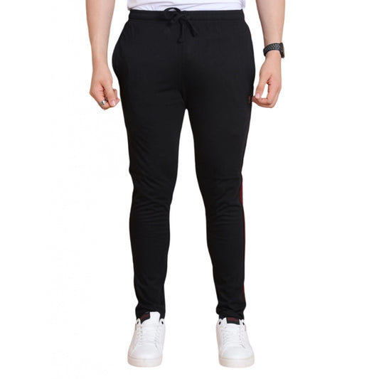 Men'S Casual Cotton Striped Full Length Track Pant (Black)