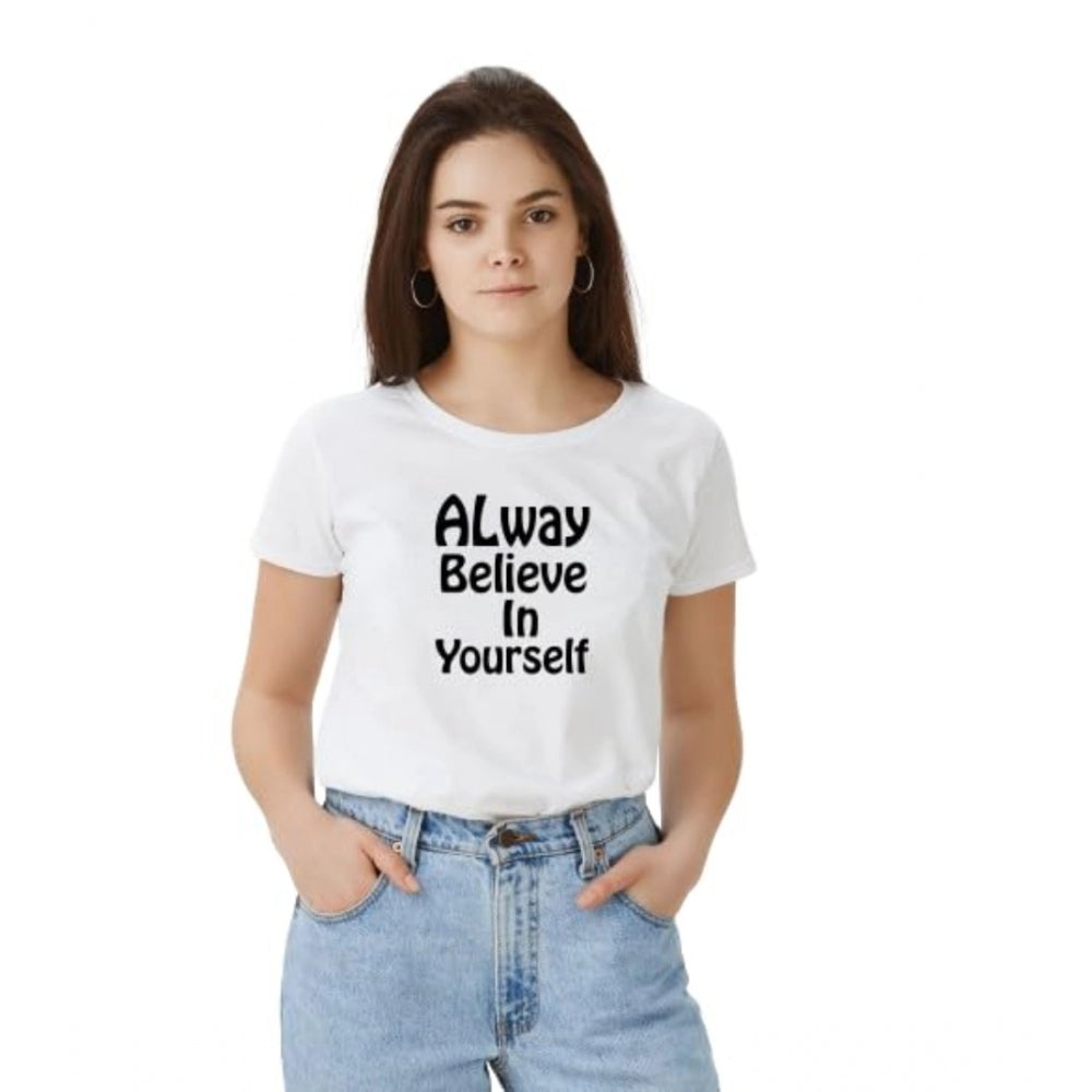 Women'S Polyester Solid Printed Round Neck Half Sleeve T-Shirt