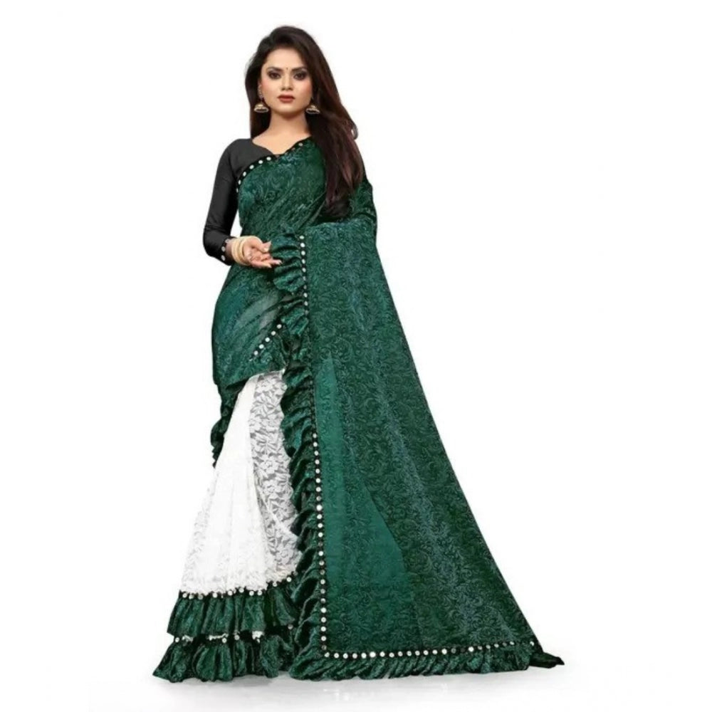 Women'S Silk With Mirror Lace Solid Saree With Unstitched Blou