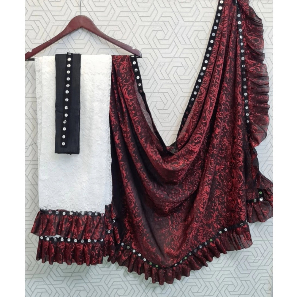Women'S Silk With Mirror Lace Solid Saree With Unstitched Blou