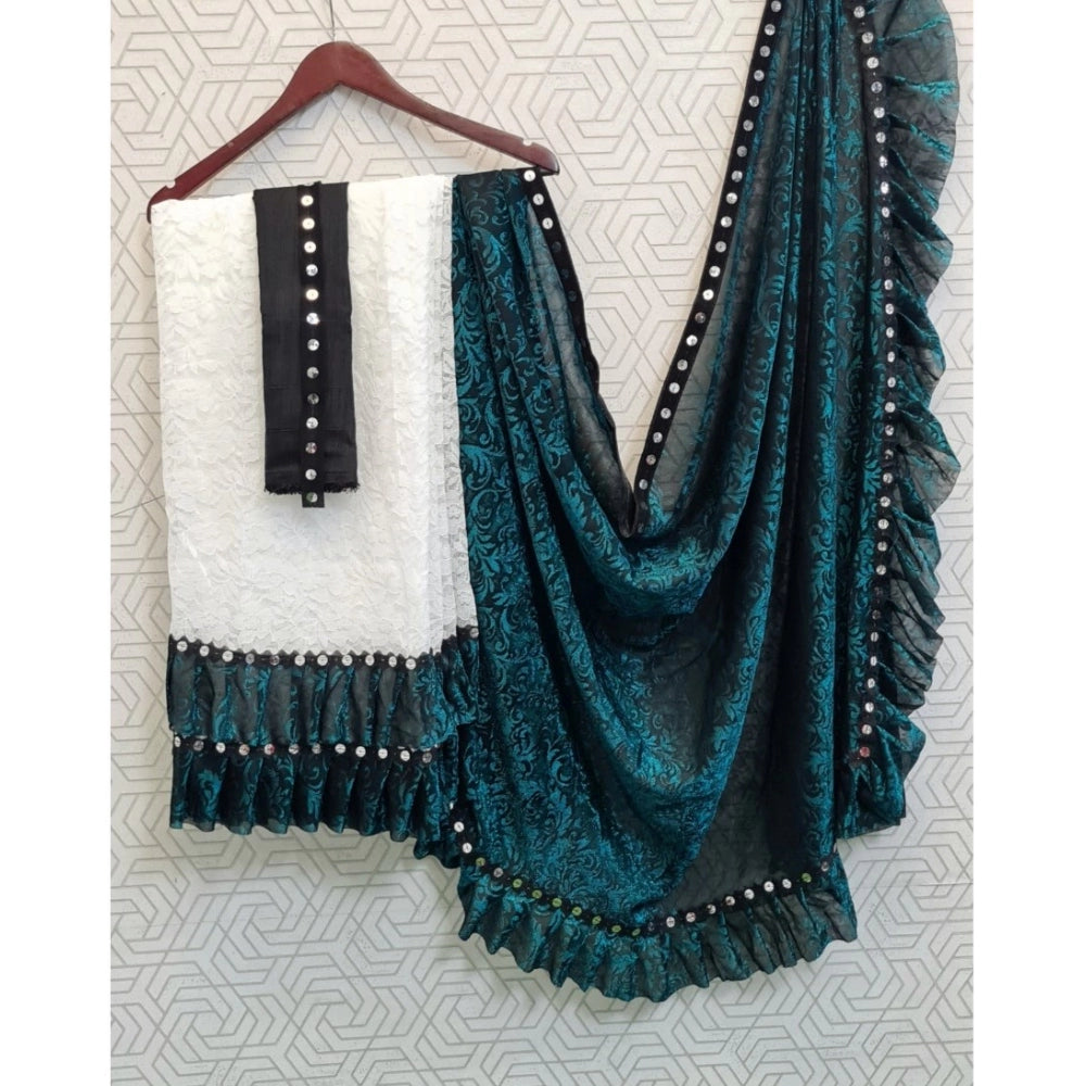 Women'S Silk With Mirror Lace Solid Saree With Unstitched Blou