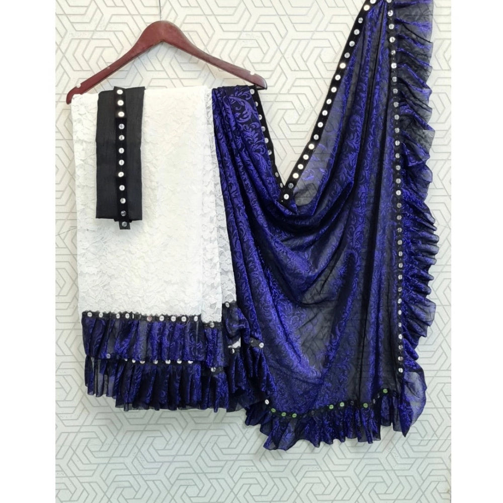 Women'S Silk With Mirror Lace Solid Saree With Unstitched Blou