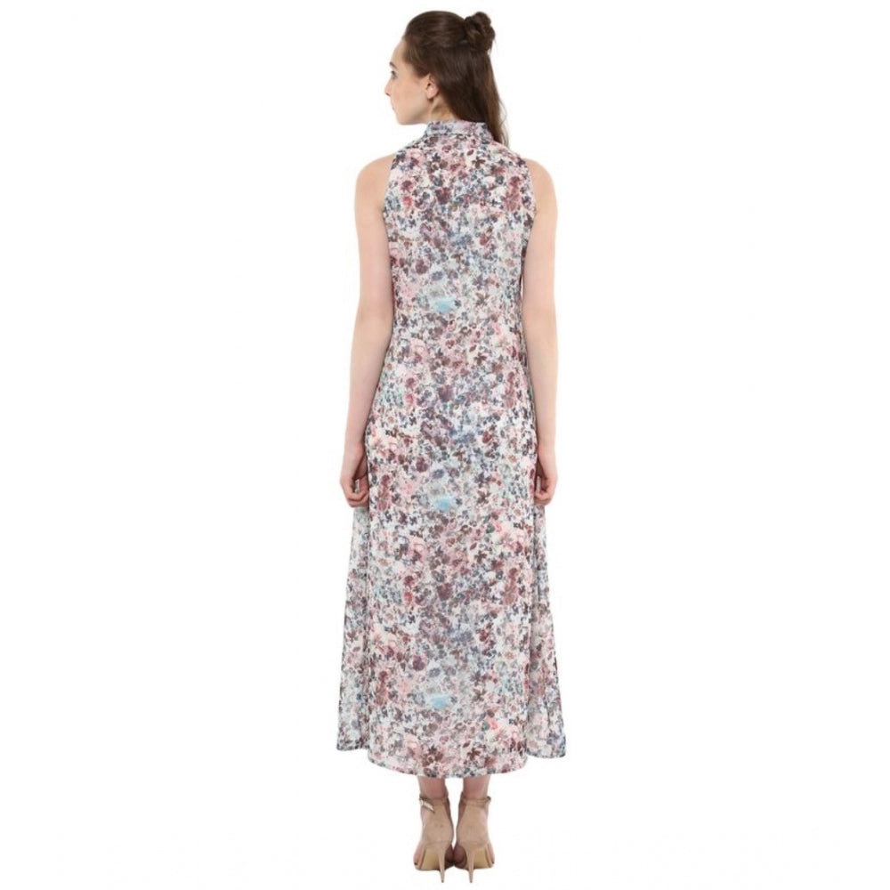 Women'S Polyester Chiffon Printed Sleeveless Dress (Multicolor