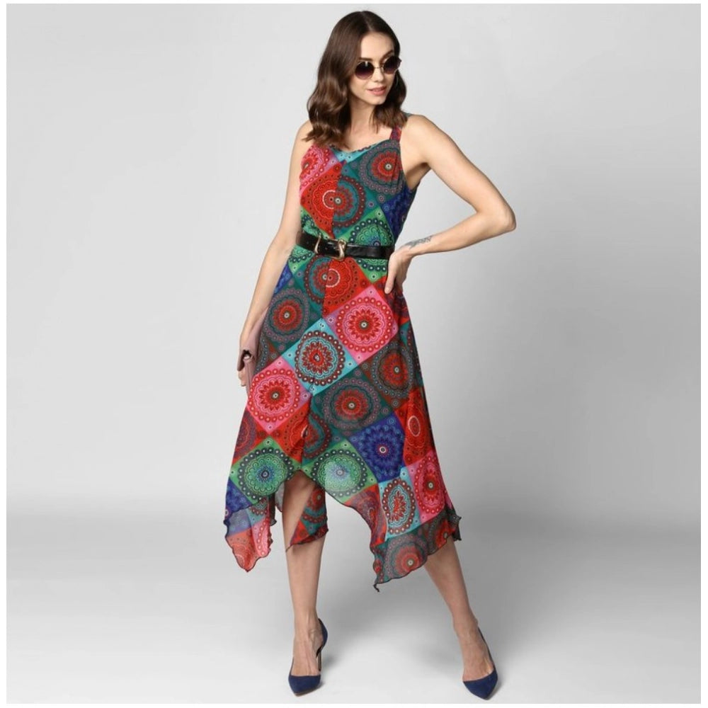 Women'S Polyester Asymmetrical Shoulder Straps Knee-Length Dre