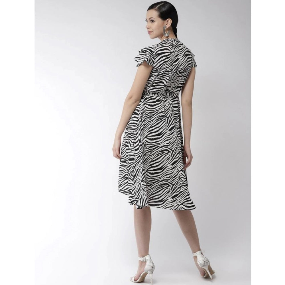 Women'S Polyester Animal Print Short Sleeve Knee-Length Dress
