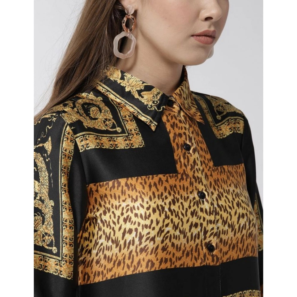 Women'S Satin Animal Print 3-4Th Sleeves Above Knee Dress (Whi