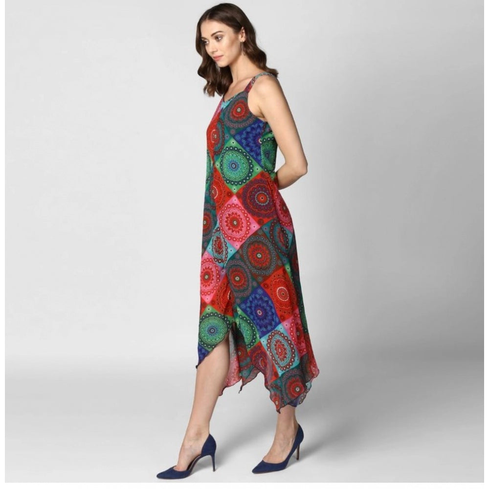 Women'S Polyester Asymmetrical Shoulder Straps Knee-Length Dre