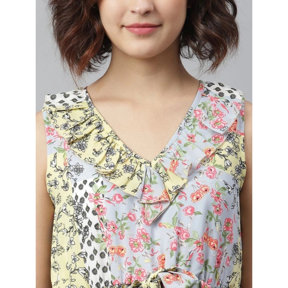 Women'S Polyester Peplum Sleeveless Above Knee Dress (Multicol