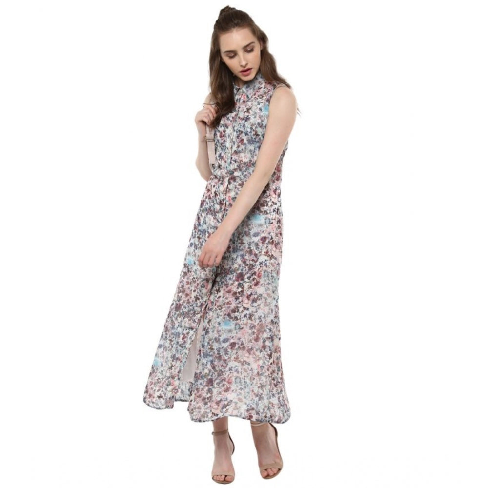 Women'S Polyester Chiffon Printed Sleeveless Dress (Multicolor