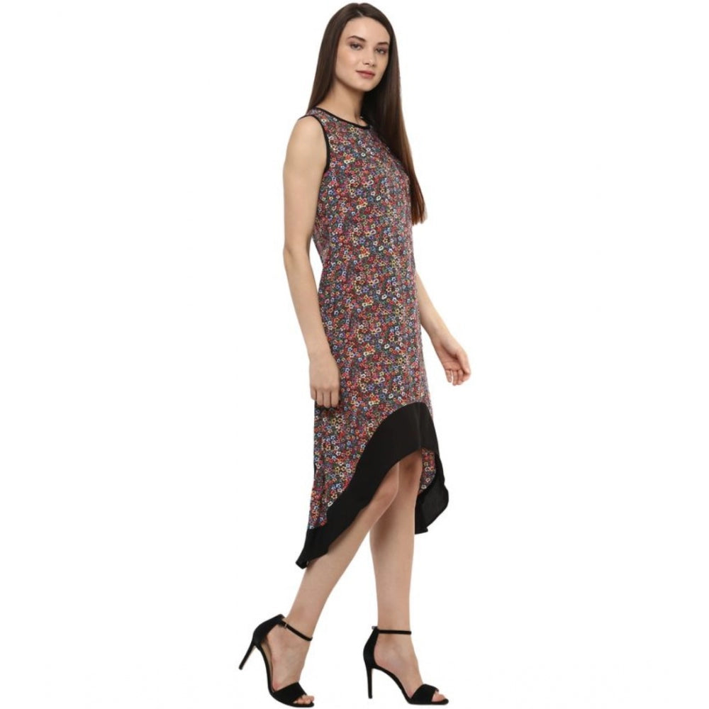 Women'S Polyester Printed Sleeveless Knee-Length Dress (Multic