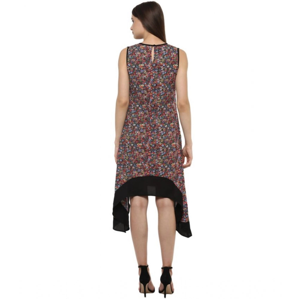 Women'S Polyester Printed Sleeveless Knee-Length Dress (Multic