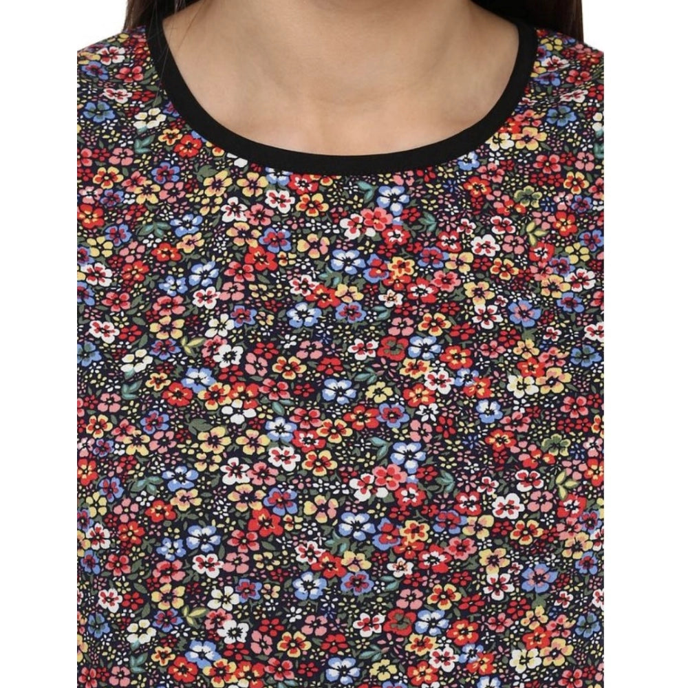 Women'S Polyester Printed Sleeveless Knee-Length Dress (Multic