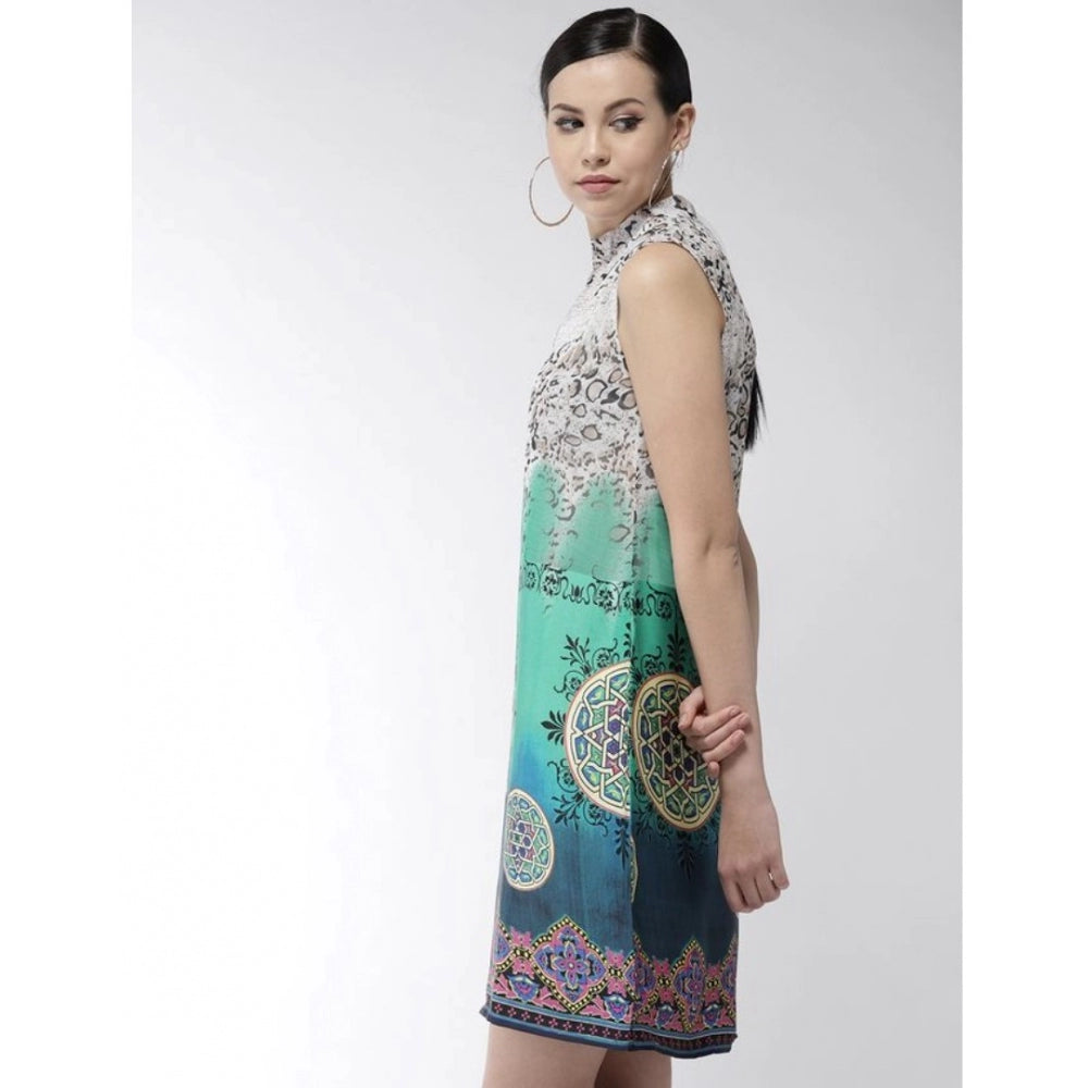 Women'S Polyester Printed Sleeveless Above Knee Dress (Multico