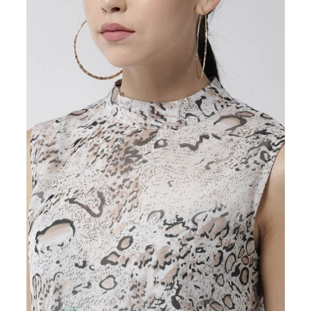 Women'S Polyester Printed Sleeveless Above Knee Dress (Multico