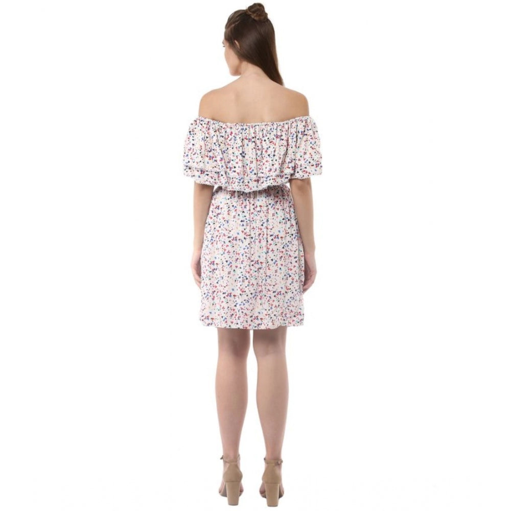 Women'S Rayon Floral Half Sleeve Above Knee Dress (Multicolor)