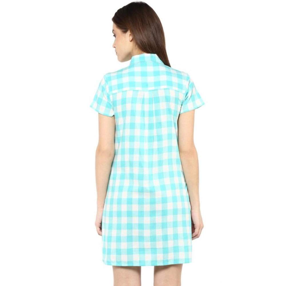 Women'S Rayon Checkered Short Sleeve Above Knee Dress (Skublue