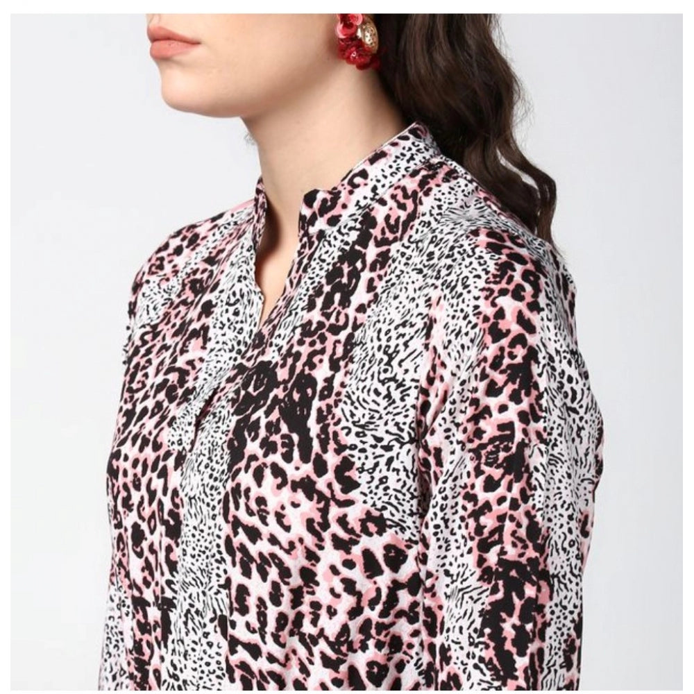 Women'S Polyester Animal Print Bell Sleeve Above Knee Dress (P