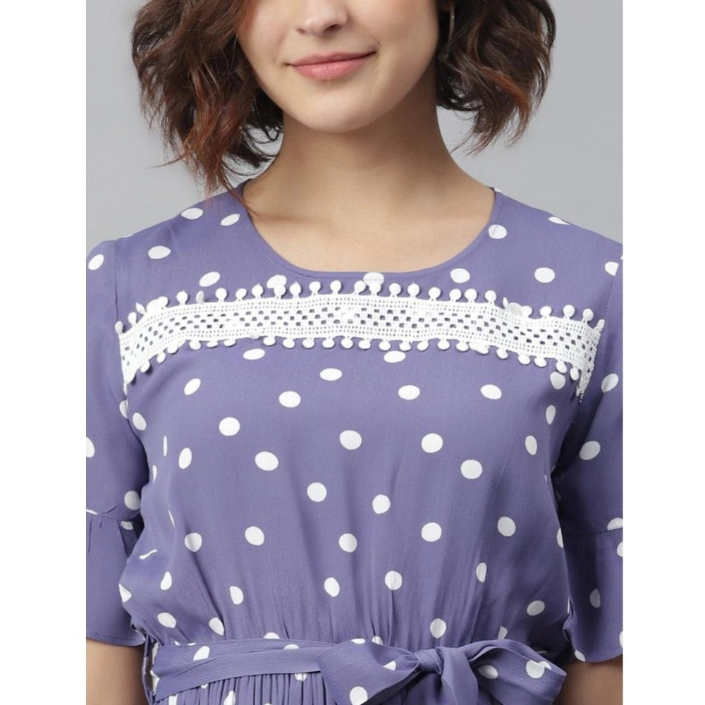 Women'S Polyester Polka Bell Sleeve Above Knee Dress (Lavender