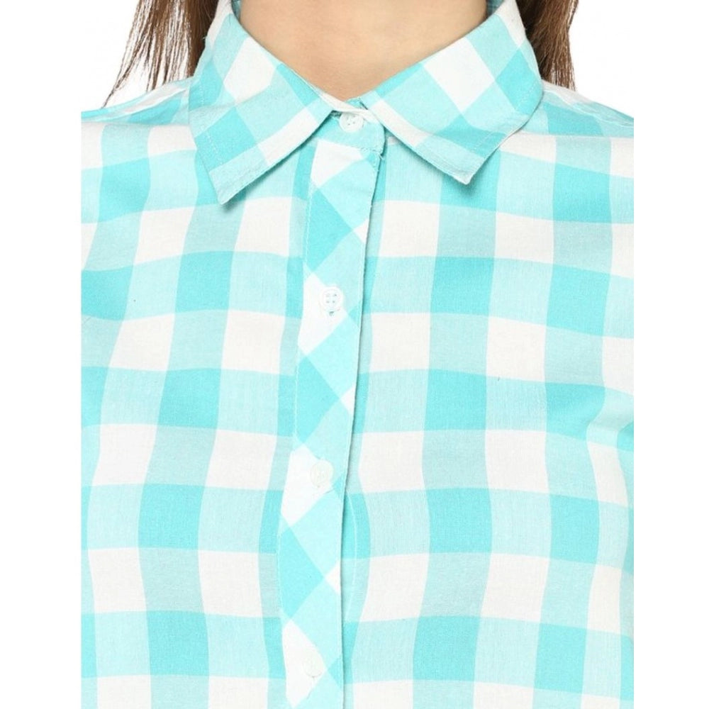 Women'S Rayon Checkered Short Sleeve Above Knee Dress (Skublue