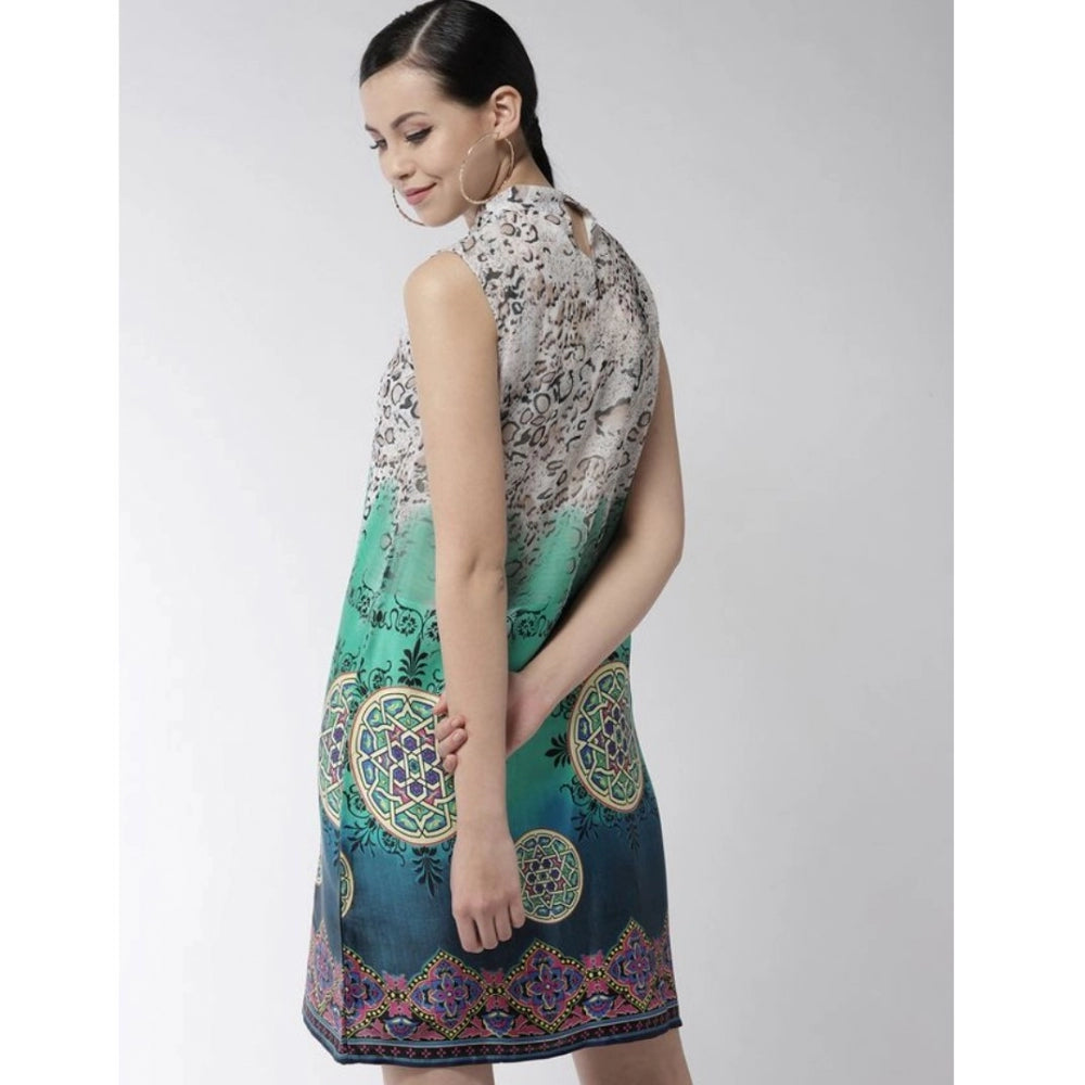 Women'S Polyester Printed Sleeveless Above Knee Dress (Multico