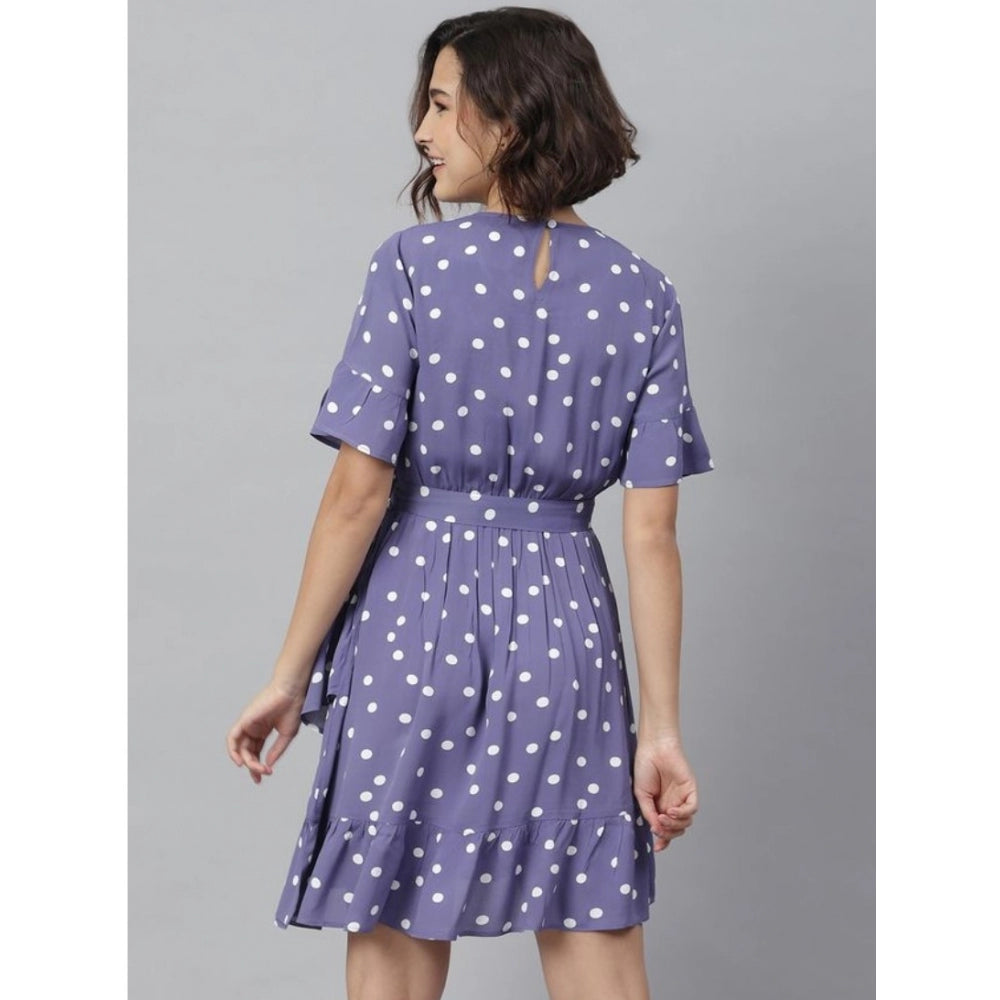 Women'S Polyester Polka Bell Sleeve Above Knee Dress (Lavender