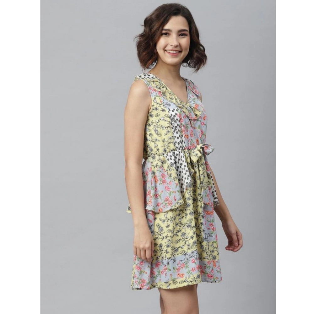 Women'S Polyester Peplum Sleeveless Above Knee Dress (Multicol