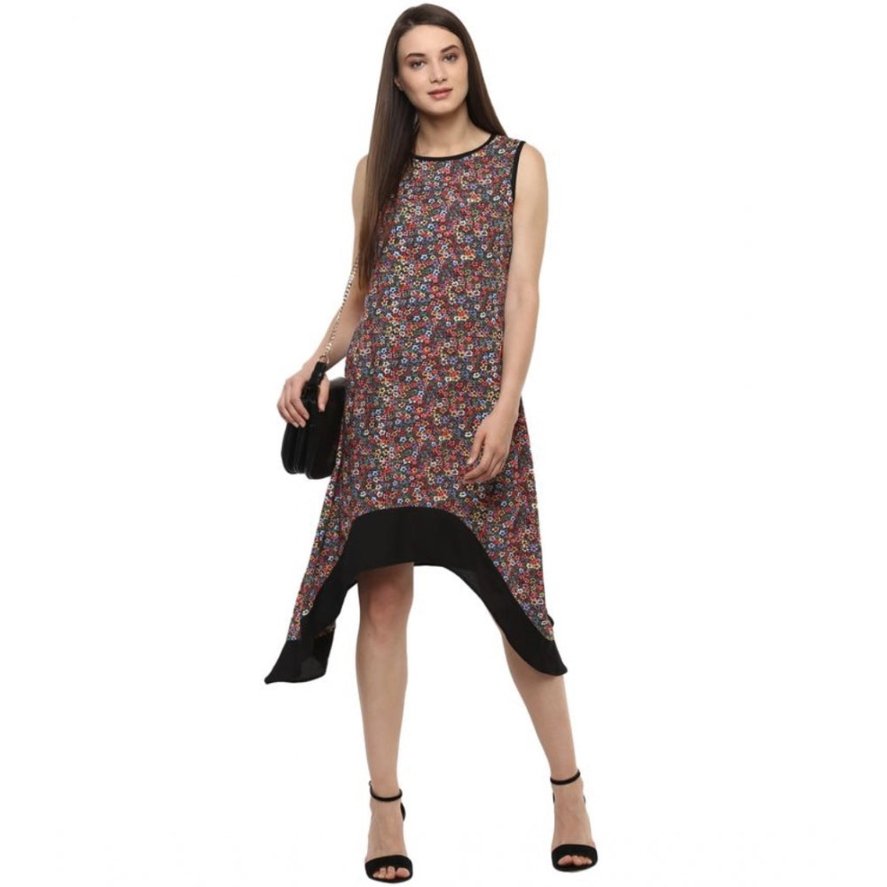Women'S Polyester Printed Sleeveless Knee-Length Dress (Multic