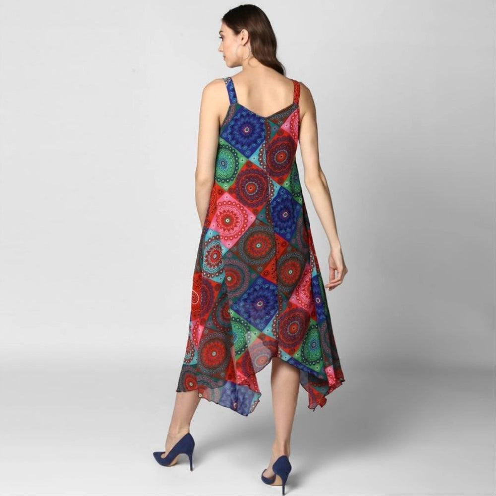 Women'S Polyester Asymmetrical Shoulder Straps Knee-Length Dre