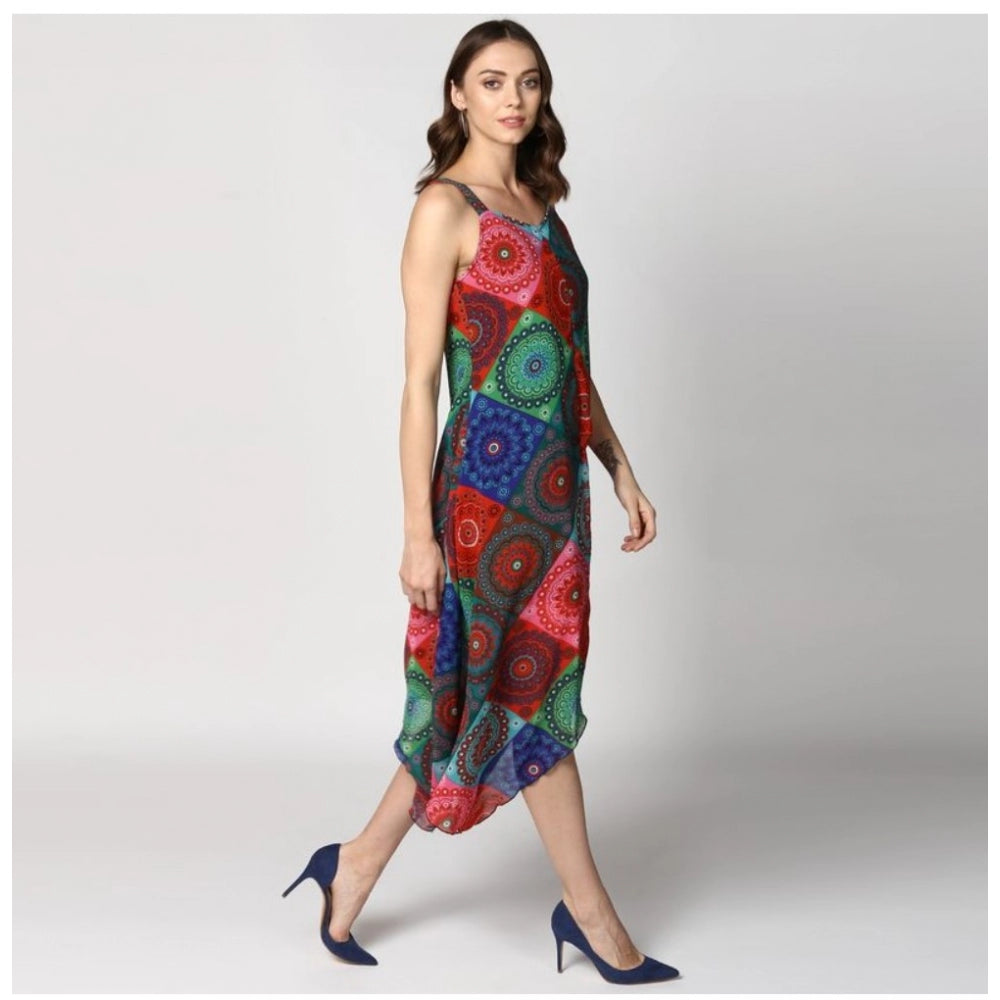 Women'S Polyester Asymmetrical Shoulder Straps Knee-Length Dre