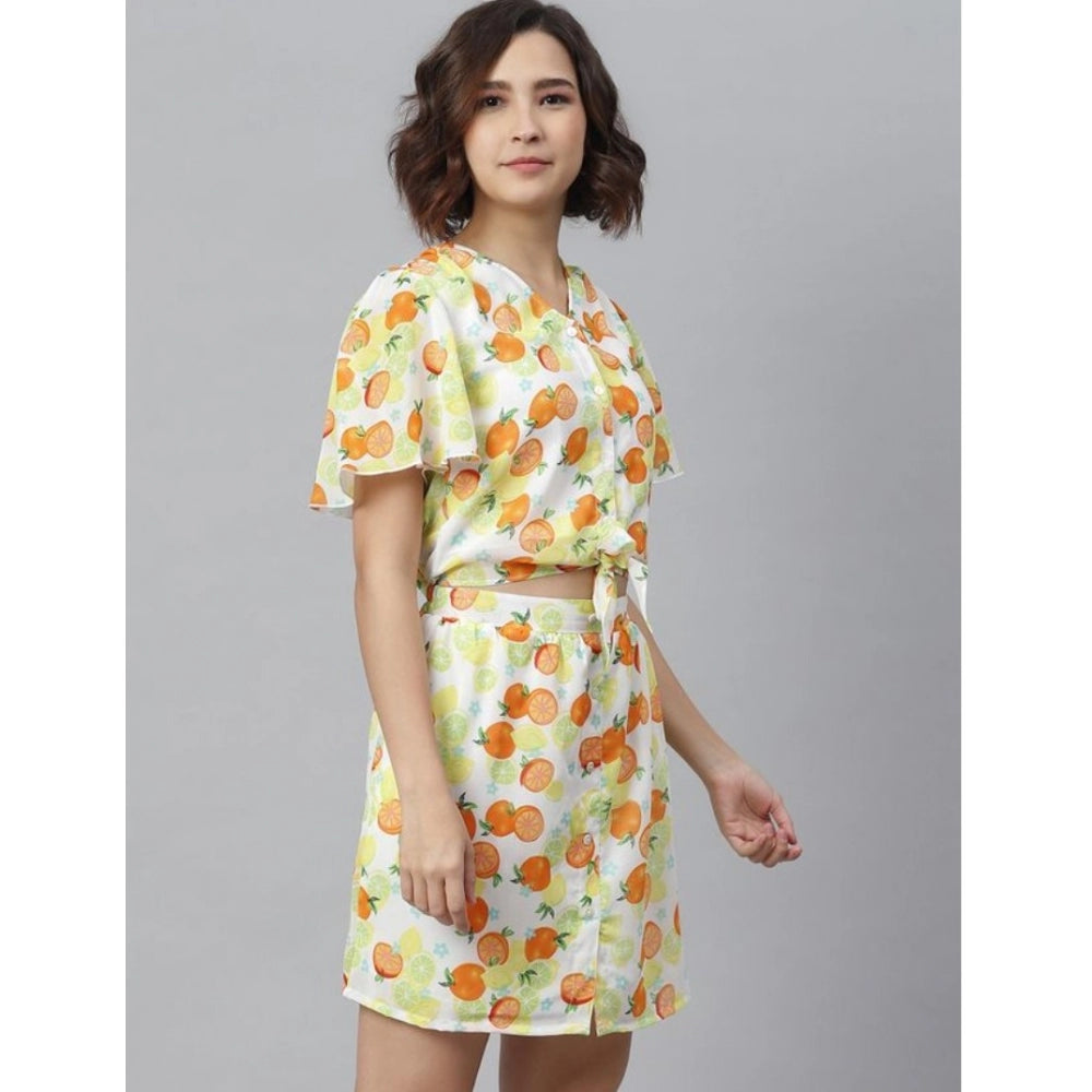 Women'S Polyester Printed Flutter Above Knee Dress (Orange - Y