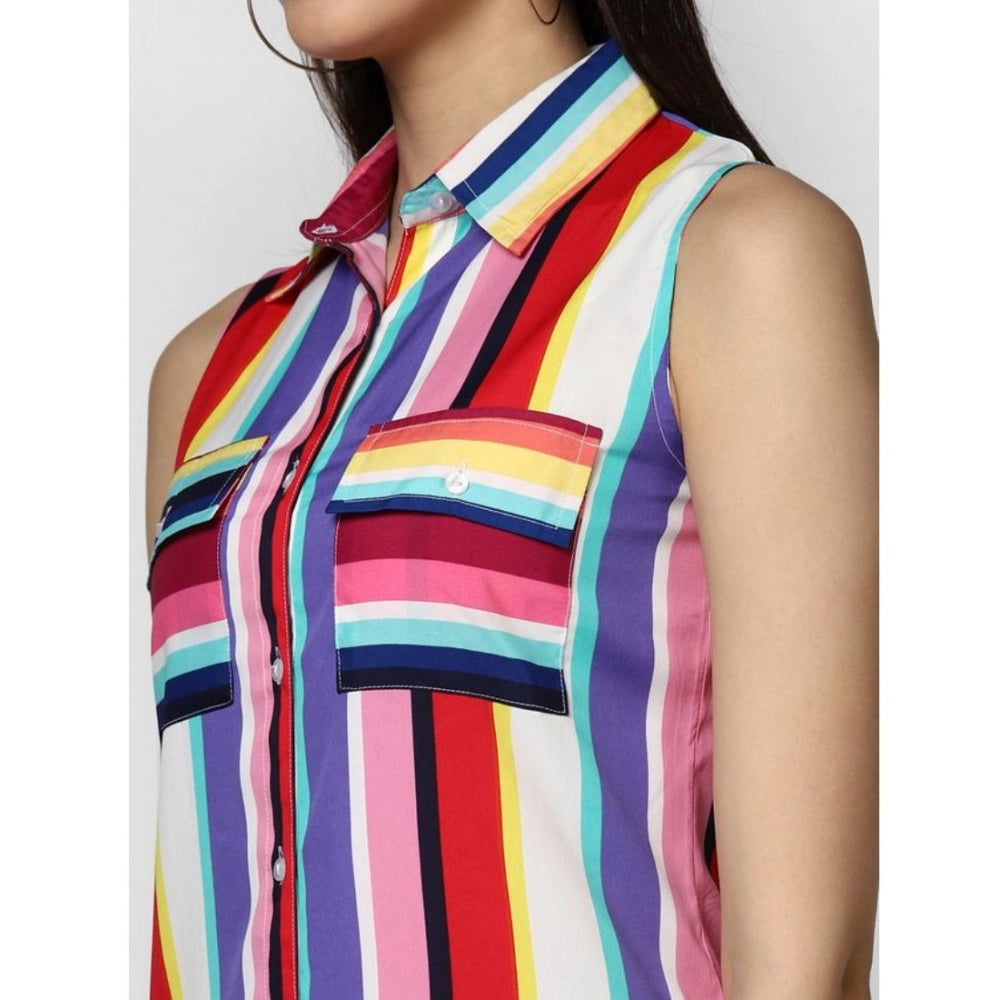 Women'S Polyester Striped Sleeveless Calf-Length Dress (Multic