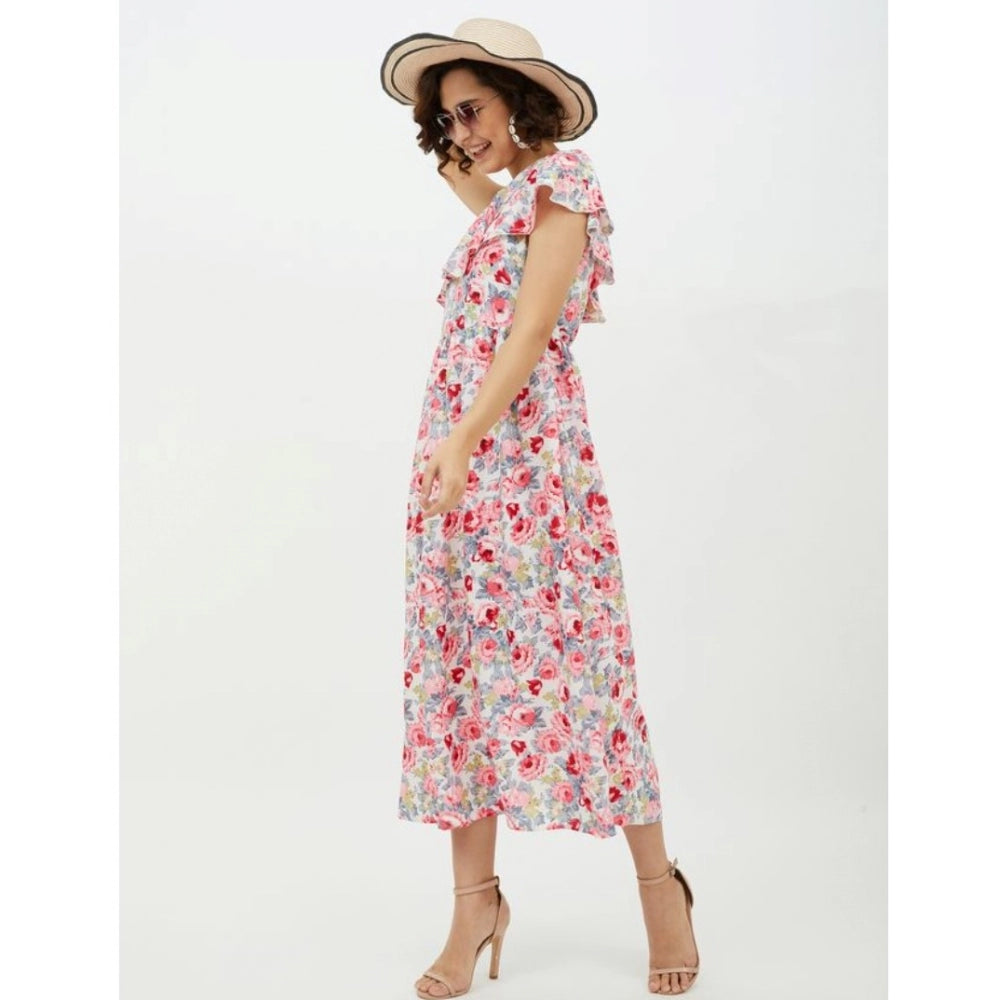 Women'S Polyester Floral One Shoulder Calf-Length Dress (Multi