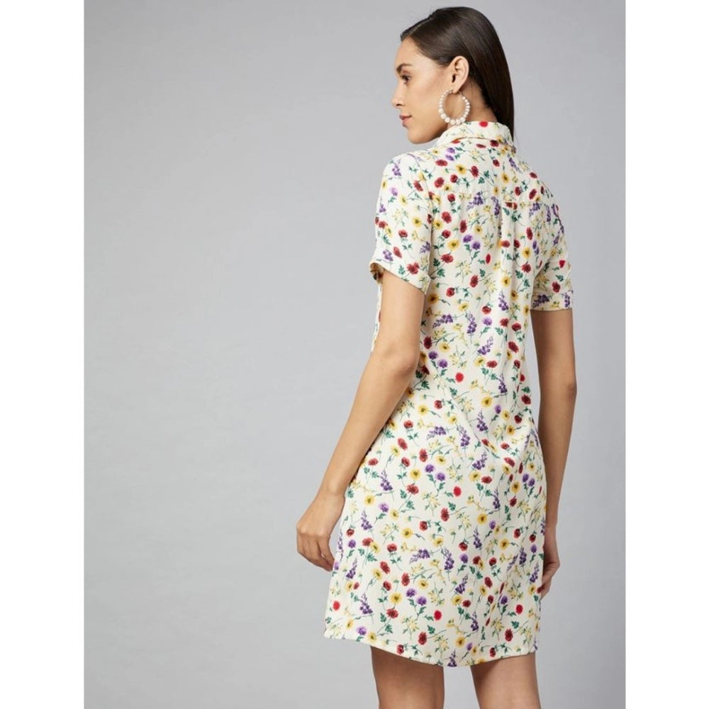 Women'S Polyester Floral Short Sleeve Above Knee Dress (Multic