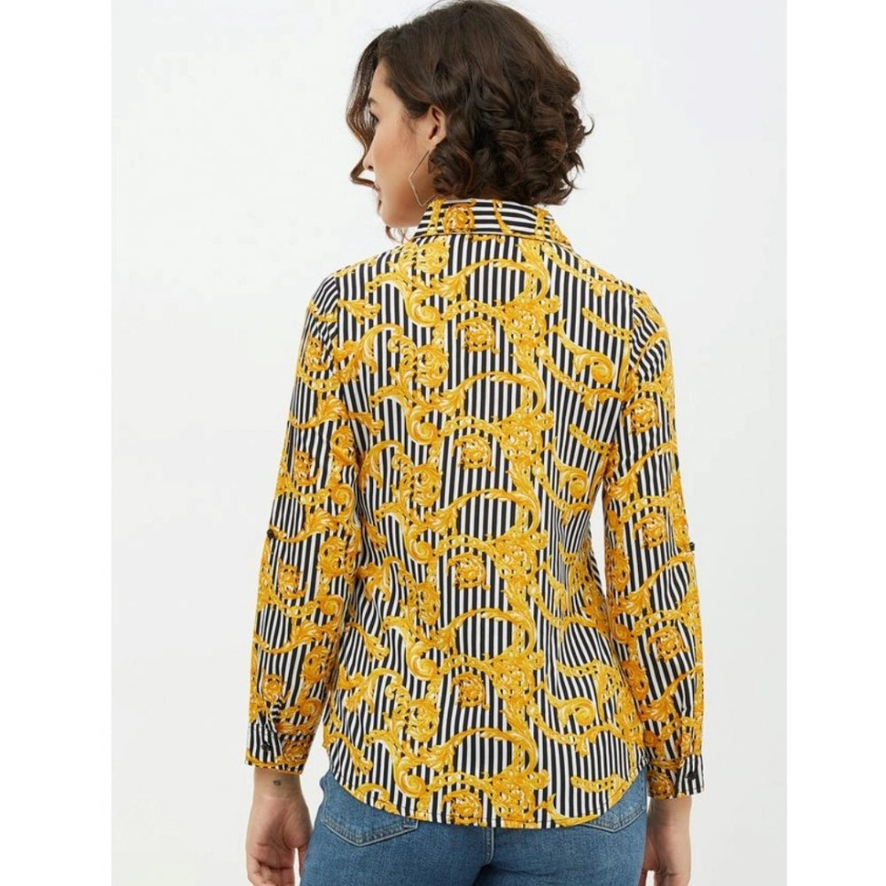 Women'S Polyester Printed Roll Up Sleeve Standard Length Shirt
