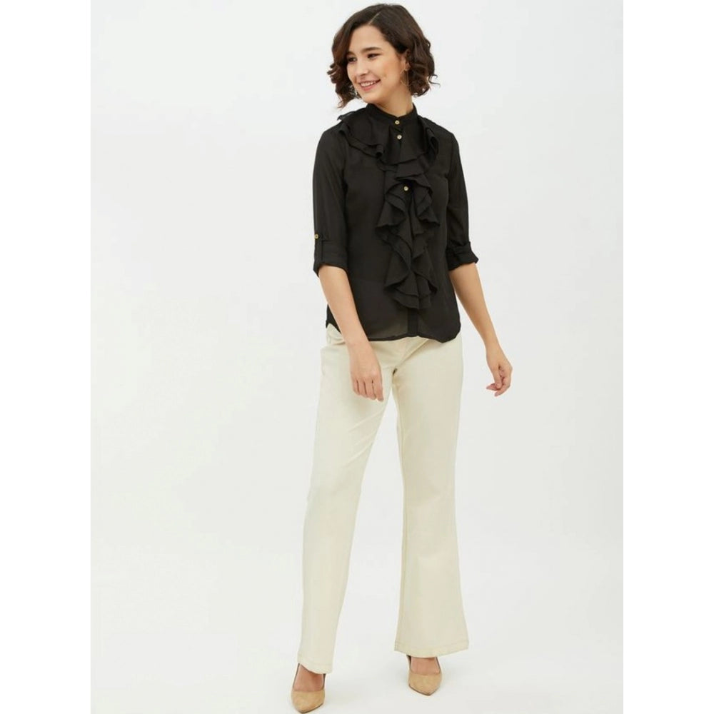 Women'S Polyester Ruffled Long Sleeves Standard Length Shirt (