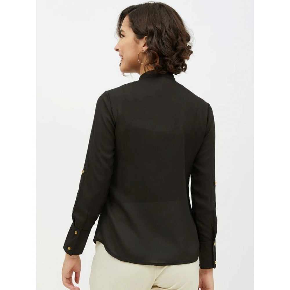 Women'S Polyester Ruffled Long Sleeves Standard Length Shirt (