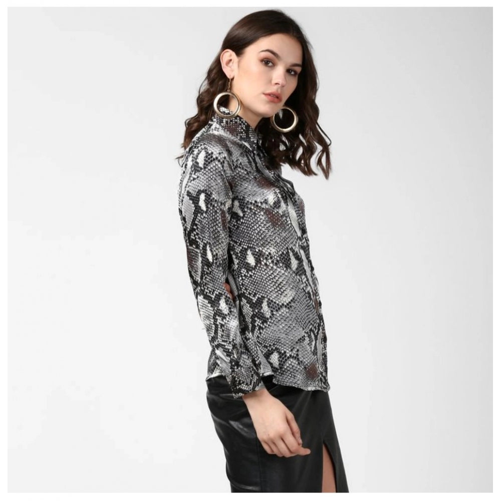Women'S Satin Animal Print Long Sleeves Standard Length Shirt