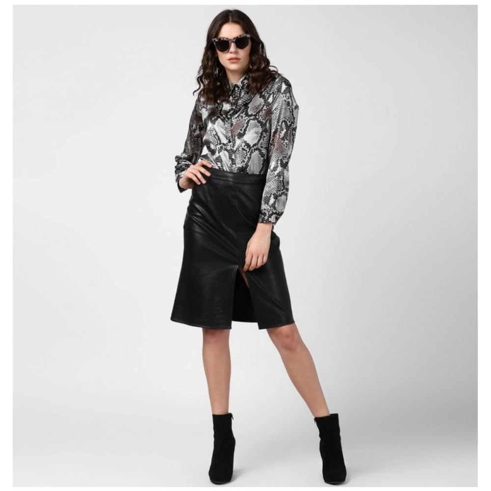 Women'S Satin Animal Print Long Sleeves Standard Length Shirt