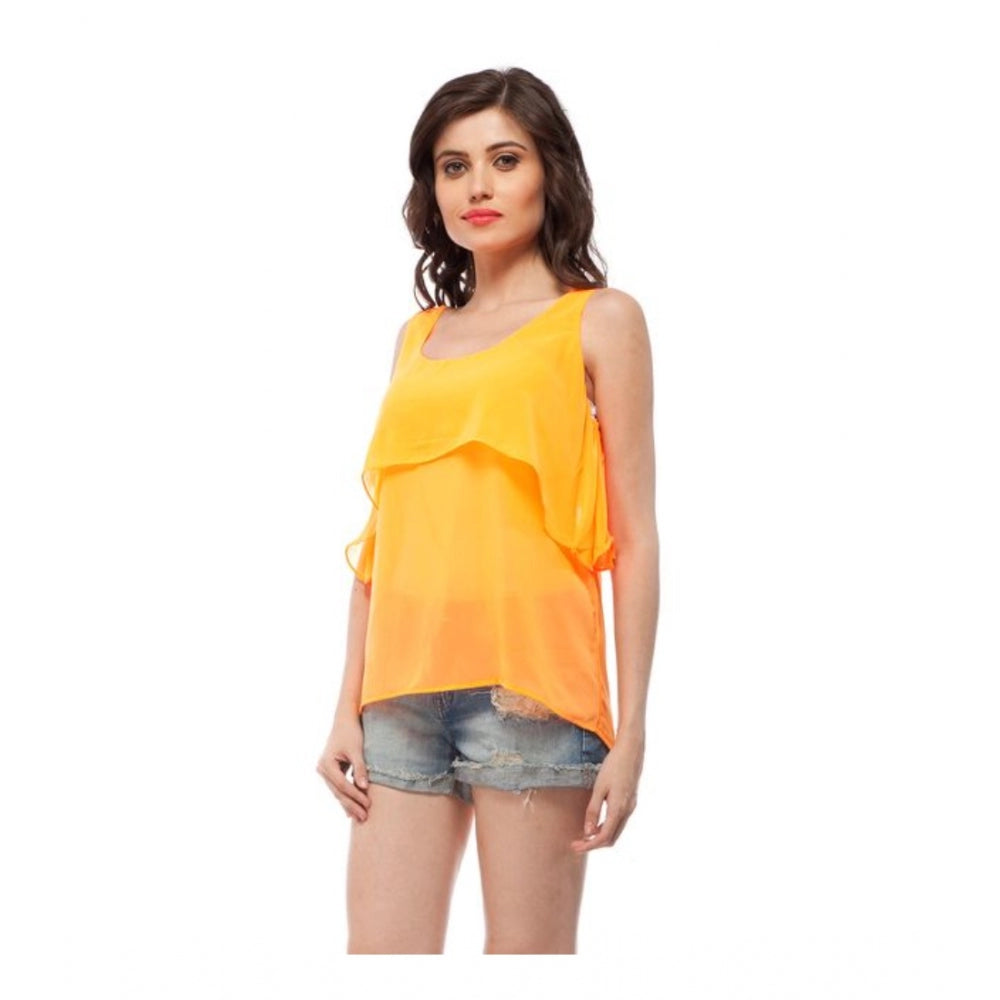 Women'S Polyester Solid Sleeveless Regular Top (Orange)