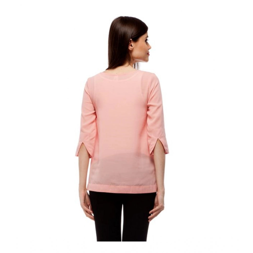 Women'S Polyester Solid 3-4Th Sleeves Regular Top (Peach)