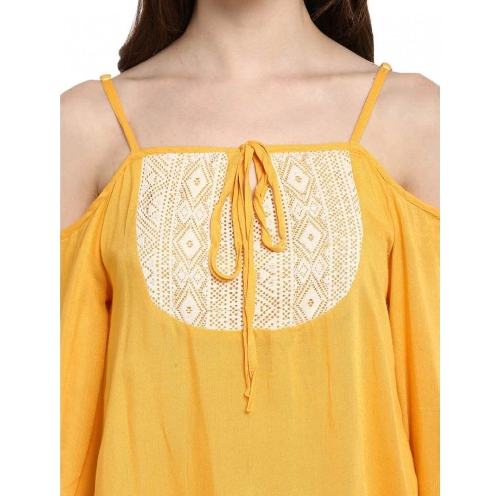 Women'S Rayon Embellished Cold Shoulder Regular Top (Mustard Y