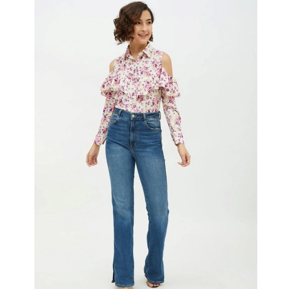 Women'S Polyester Floral Cold Shoulder Standard Length Shirt (