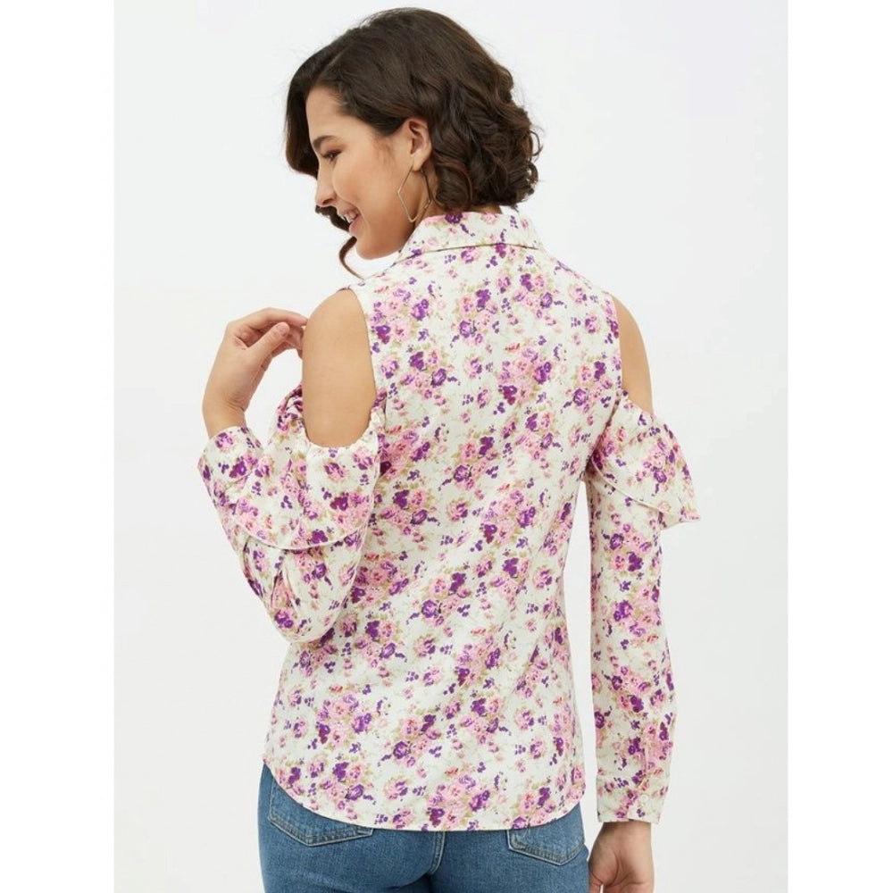 Women'S Polyester Floral Cold Shoulder Standard Length Shirt (