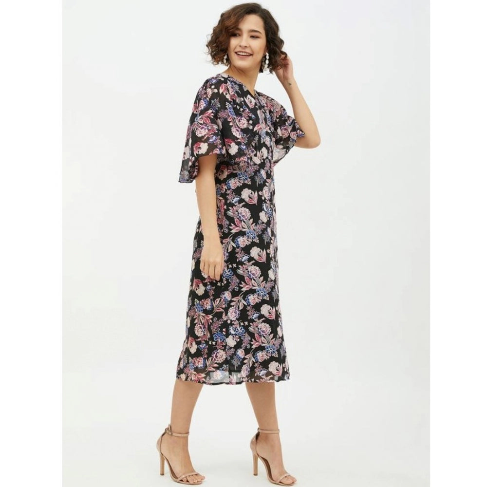 Women'S Polyester Chain Print Cap Sleeve Calf-Length Dress (Mu