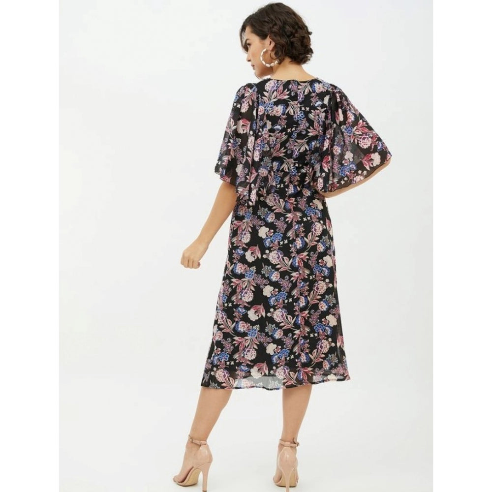 Women'S Polyester Chain Print Cap Sleeve Calf-Length Dress (Mu